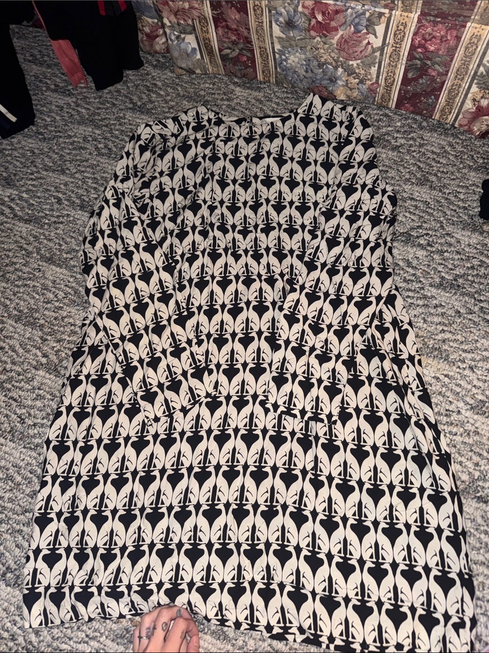 H&M Black and Cream Geometric Midi Dress